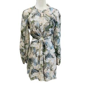 Gianni Bini NWT Tinsley Eyelet Palm Print Long Sleeve Cut-out Dress Moss Size 0